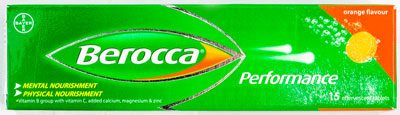 "Berocca Performance - ベロッカ・パフォーマンス - 効能：マルチビタミン - 用法・用量：1日1錠をコップ1杯の水に溶かし服用 - 情報：風邪のひき始め、口内炎、にきびや疲労感の改善に - 価格目安：230B前後"