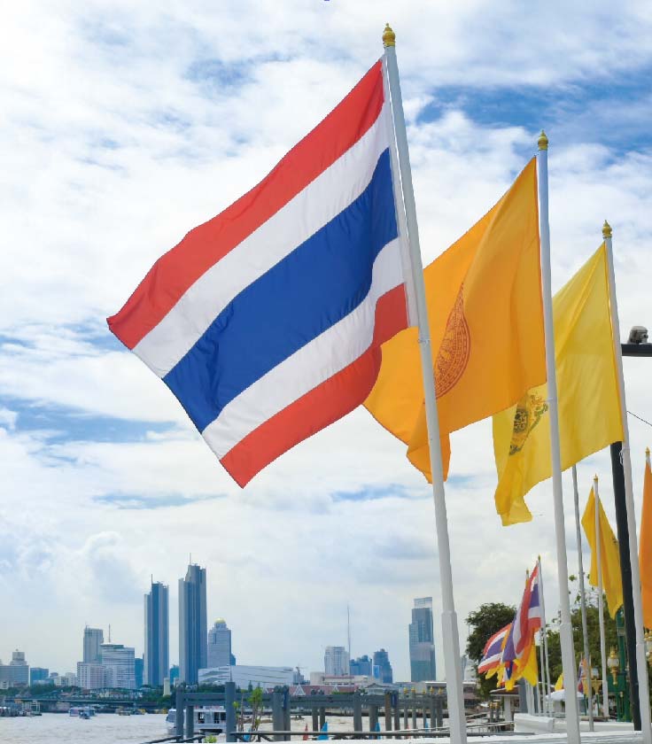 タイ国王の誕生日は月曜日なので、 黄色い旗が掲げられる