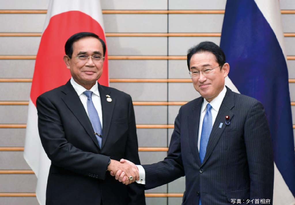 タイ首相「第27回国際交流会議」参加 岸田総理と対談も　ー　5月26日、プラユット首相が東京都で行われた第27回国際交流会議「アジアの未来」に参加。タイでのEV車生産や東部経済回廊（EEC）への日本からの投資などに関して演説した。また、岸田総理とインド太平洋経済枠組み（IPEF）などについての会議を行ったという。